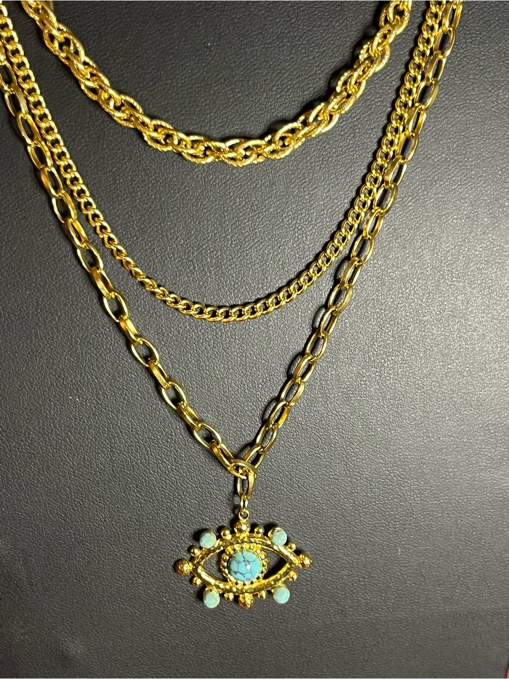 Gold Layered Necklace with Turquoise Evil Eye Pendant - Summer Style!